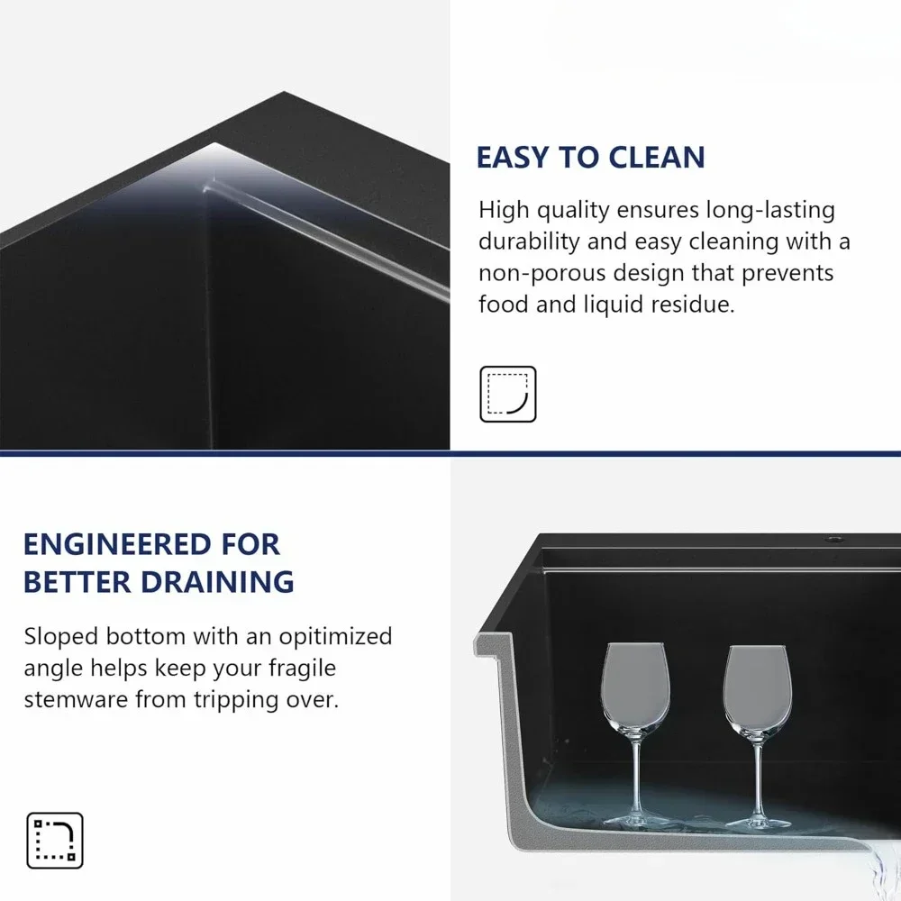 Granite Composite Drop In Kitchen Sink, Large Kitchen Sink, Top Mount Single Bowl Sink with Integrated Ledge
