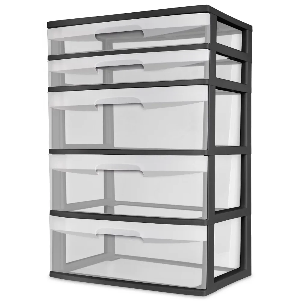 

5 Drawer Wide Tower Black Clothes Organizer Storage Box Storage Containers Versatile Versatile Storage Options