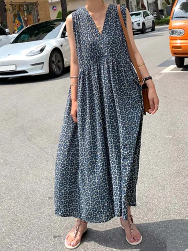 

Oversized Women Baggy Sleeveless Dresses Robe Holiday Summer Maxi 2023 Bohemian Printed Loose Sundress ZANZEA Casual Vestidos