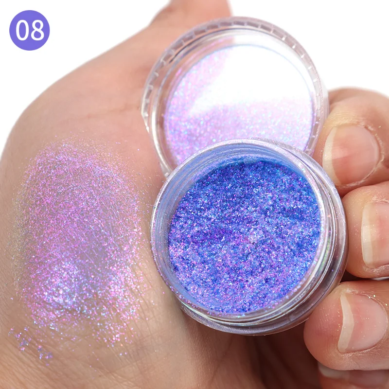 Polarized Chrome Eyeshadow Powder 12 Colors Lasting Waterproof Pearlescent Glitter Matte Green Pink Blue Loose Powder Eye Makeup