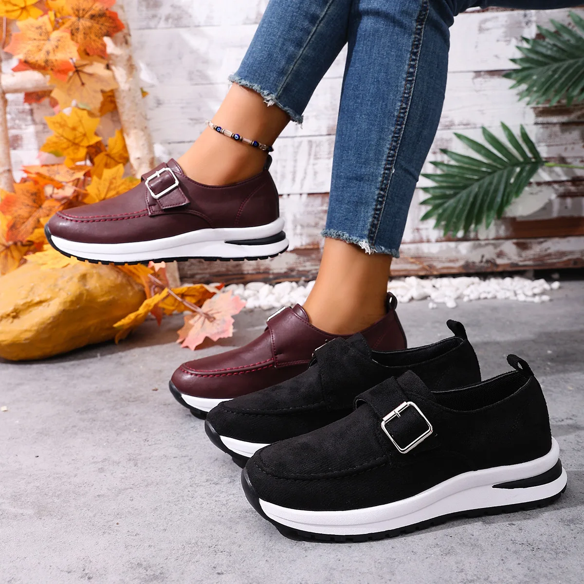 Plus-size 2025 Spring/autumn New Women's Shoes, European and American Thick-soled Loafers, Wedge Heel Casual Single Shoes