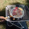 Round Hollowed-out Wooden Handle Barbecue Plate Outdoor Vegetable Barbecue Plate Outdoor Portable BBQ Grill Pan 3
