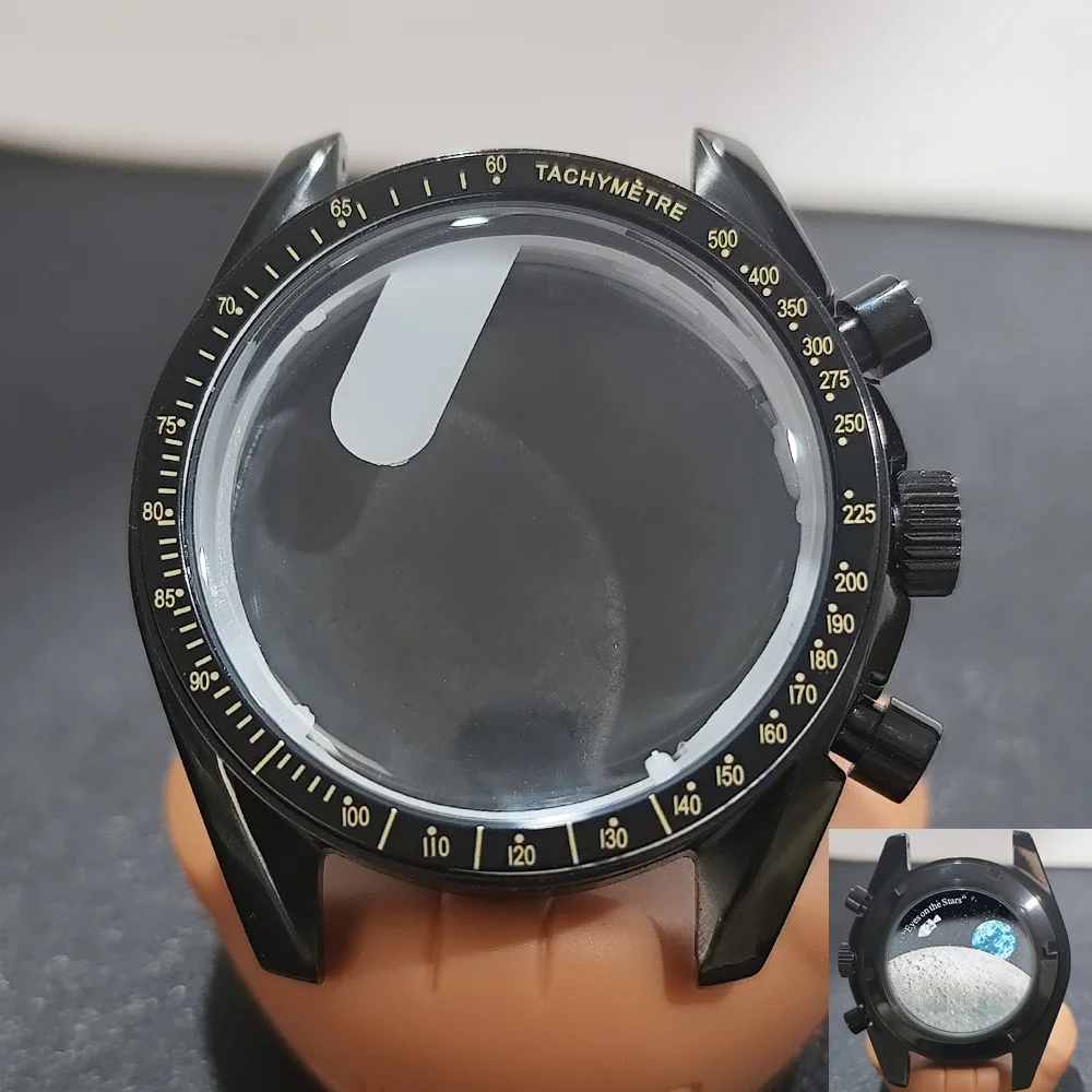 Moon Phase Chronograph Watch Case - 39.7MM Stainless Steel with Moon Pattern Back