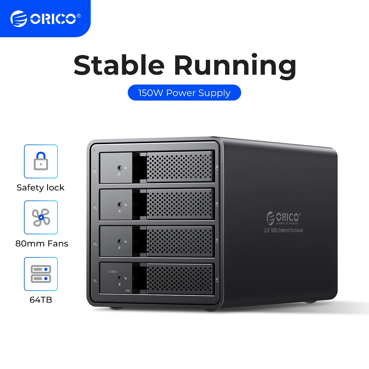 ORICO 95 Series 4 Bay 3.5'' SATA to USB 3.0 HDD Docking Station With 150W/72W Internal Power Adaper Aluminum HDD Case