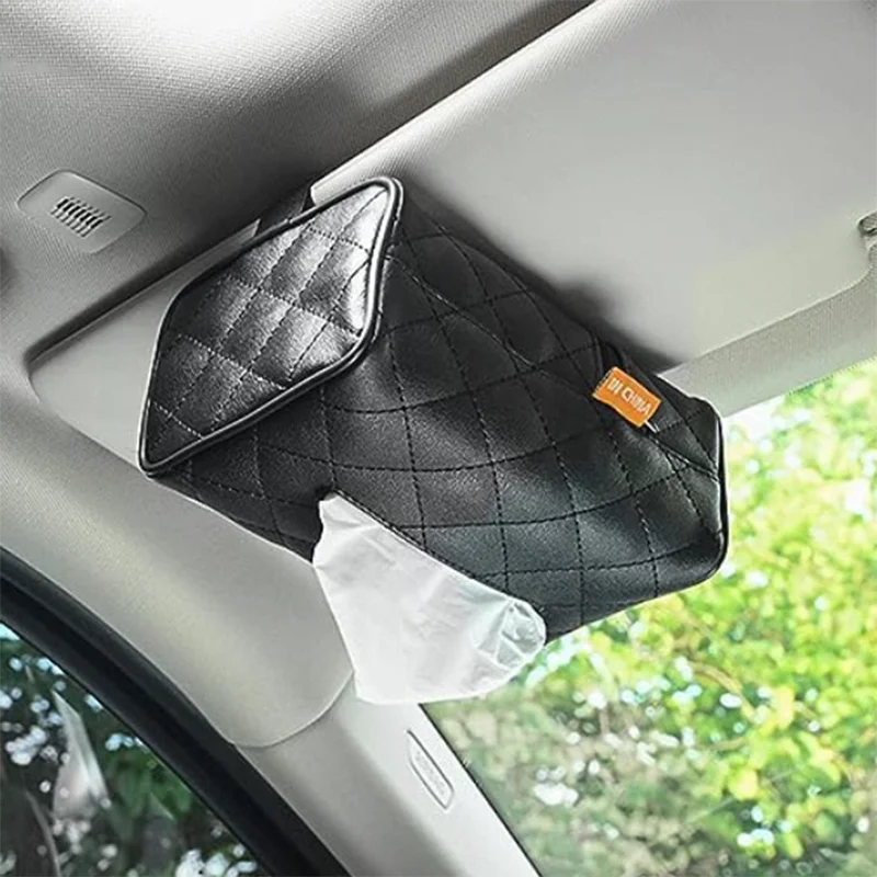 Tissue Box Solid Color Checkered Leather Wear-Resistant Car Seat Back Sunshade Hanging Buckle Strap
