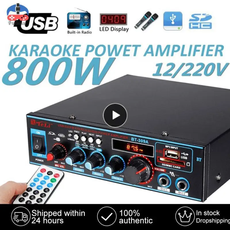 

220V 800W 5.0 Amplifier For Speakers 2.0 Channel Car Audio Power AMP Bass HIFI Music Player AUX FM TF With Remote