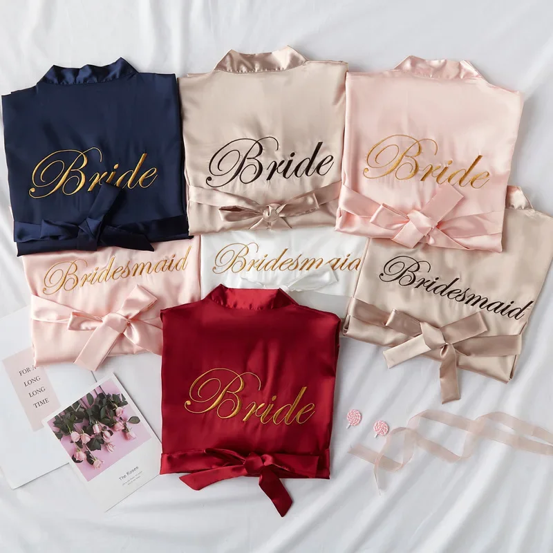 White Bride Bridesmaid Embroidery Robe Womens Wedding Kimono Sleepshirts Pajamas M-XL Spring Nightgown Bath Gown Sleep Sleepwear