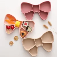 Baby Silicone Dining Plate Bowknot BPA Free Silicone Feeding Training Plate Bowl Kids Cartoon Little Bear Children Tableware 1