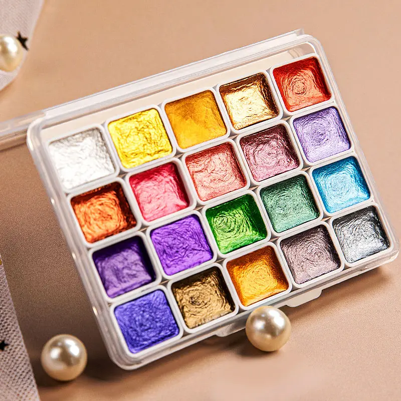 

Panchromatic 20/24/60 Colors Solid Watercolor Painting Metallic Nail Art Supplies Glitter Gold Pigment Gouache Paint Set