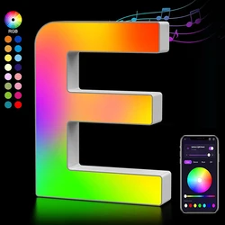 Customizable Smart LED Alphabet Night Lights - USB Powered Decorative Lamps with App - Controlled RGBW Colors and Music Sync - USB Plug (Light E)