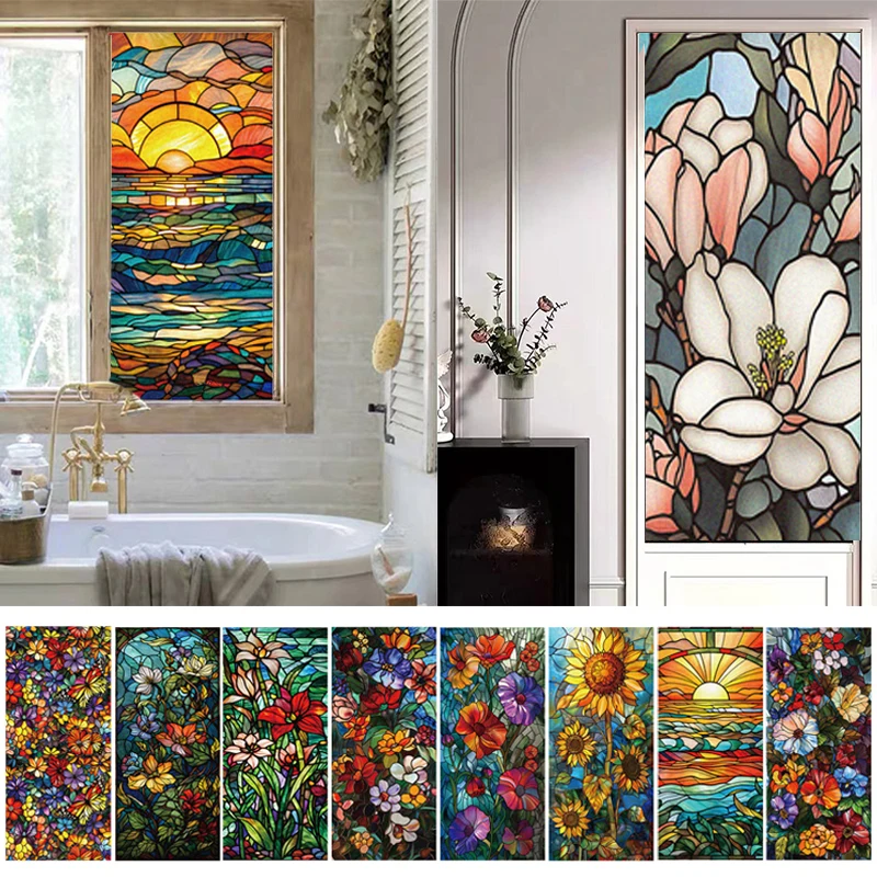 100cm Window Privacy Film Adhesive Film Static Clings 3D Decorative Flower Window Stained Vinyl Glass PVC Stickers