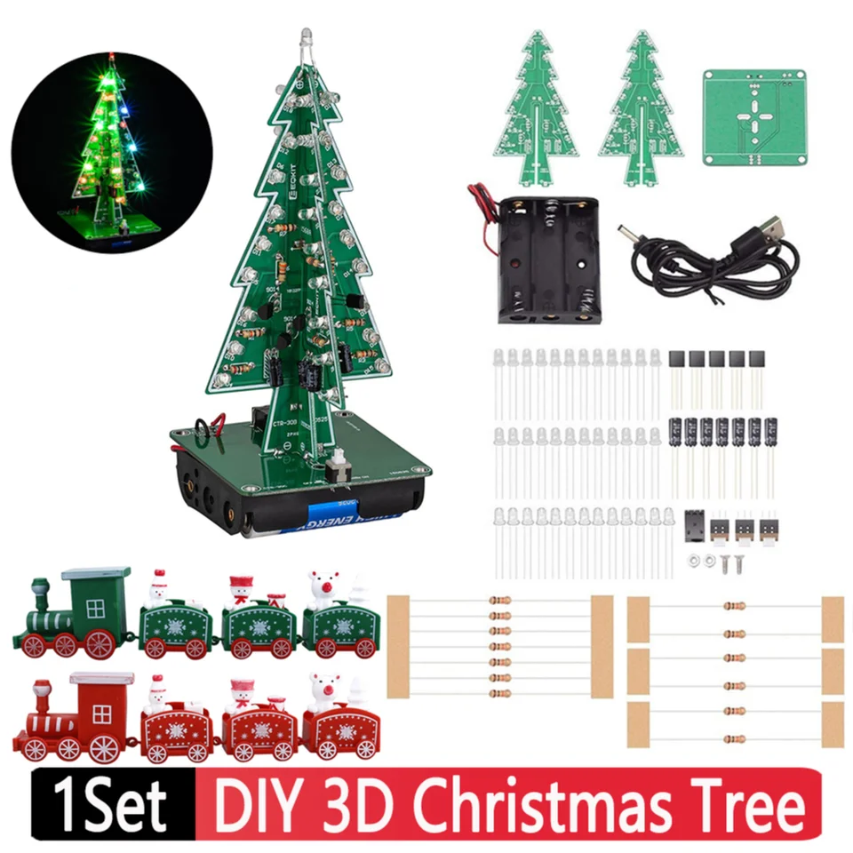 Kit De Montaje De árbol De Navidad Electrónico 3D, 3 Colores Para Aprendizaje De Práctica De