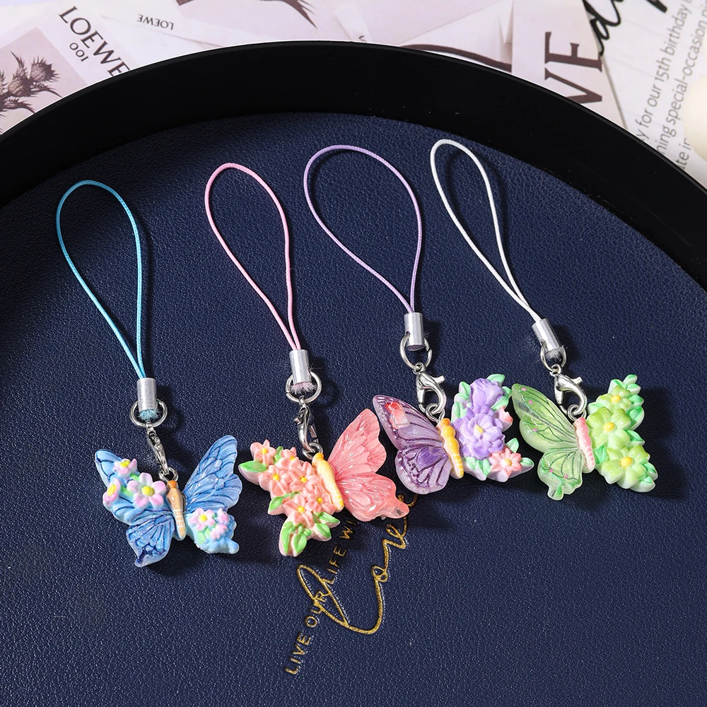 Aihua 4 teile/satz Süße Schöne Bunte Schmetterling Telefon Kette Hängen Telefon Gurt Handgemachte Mobile Lanyard Schlüsselbund Schmuck Geschenke