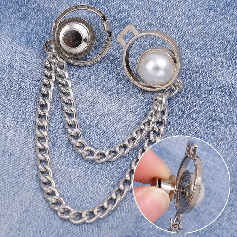 Pearl Waist Buckle Metal Pins Fastener Pants Retractable Sewing-Free Detachable Fashion Jeans Sweater Coat Clip Accessories