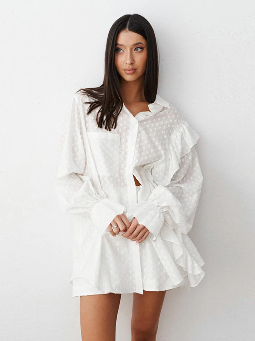 Mathaqiqi Loose Women Nightgowns Set Long Sleeve Sleepwear Turn-Down Collar Nightwear Shorts Casual Ladies Pajamas 2 Piece Suits