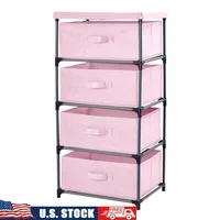 Pink 4 Drawer Storage Organizer Fabric Dresser Clothes Stand Versatile Unit Bedroom Nursery Living Room 1
