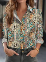 Chemisier ample élégant femme mode tempérament à manches longues femme chemise imprimé décontracté femme chemise haut de vacances 3