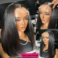 Perruque Courte Droite Bob en Cheveux Humains, Perruques Frontales en Dentelle Transparente 13x4, Densité 200, Noir Naturel, Perruques Courtes en Cheveux Humains Ultra Lisses 3