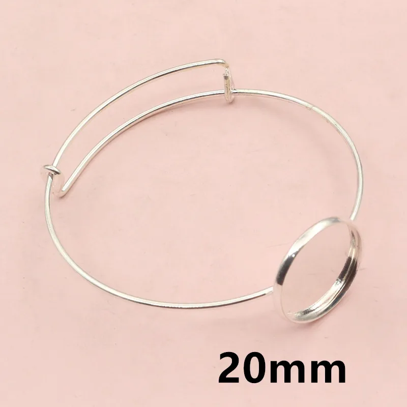 하이 퀄리티 2pcs 12mm 20mm 실버 도금한 12mm 카메오 팔찌 베이스 팔찌 빈 바인딩 설정 카보콘 카메오