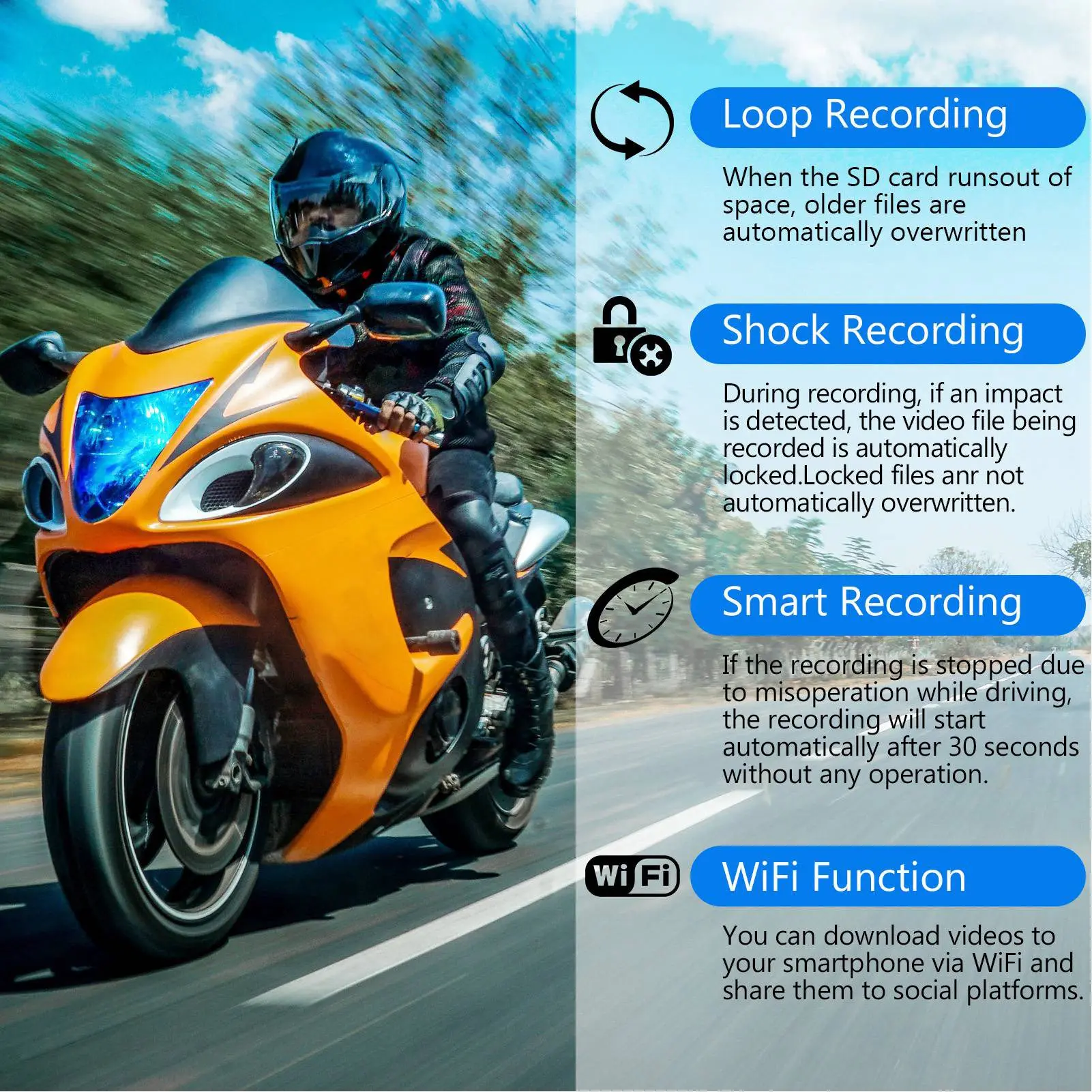 Motorcycle Dash Cam Dual 1080P+720P Full Body Waterproof Moto Camera WiFi GPS DashCam Front Rear Driving Video Recorder