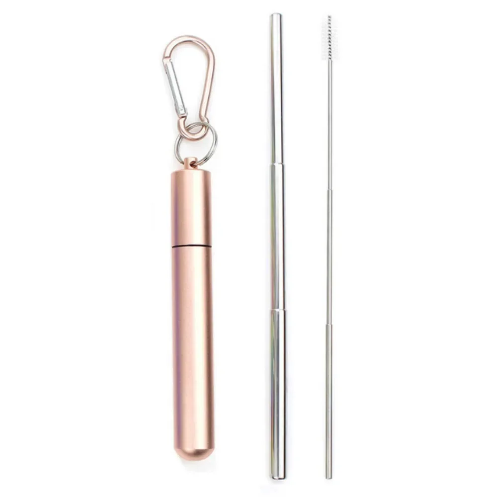 Eco-Conscious Collapsible Stainless Steel Telescopic Drinking Straw with Brush