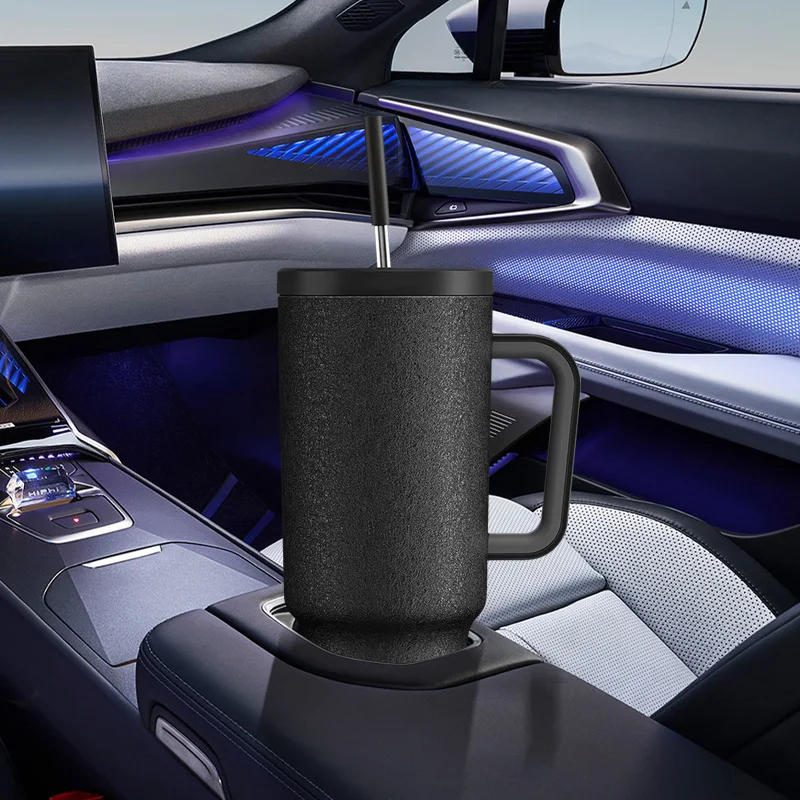 Coffee Cup Tumbler Cup Meoky Tumbler with Handle Straw 40oz/1182ml Thermos Bottle Cold Ice Stainless Steel Simple Car Mug Water Bottle Coffee Cup