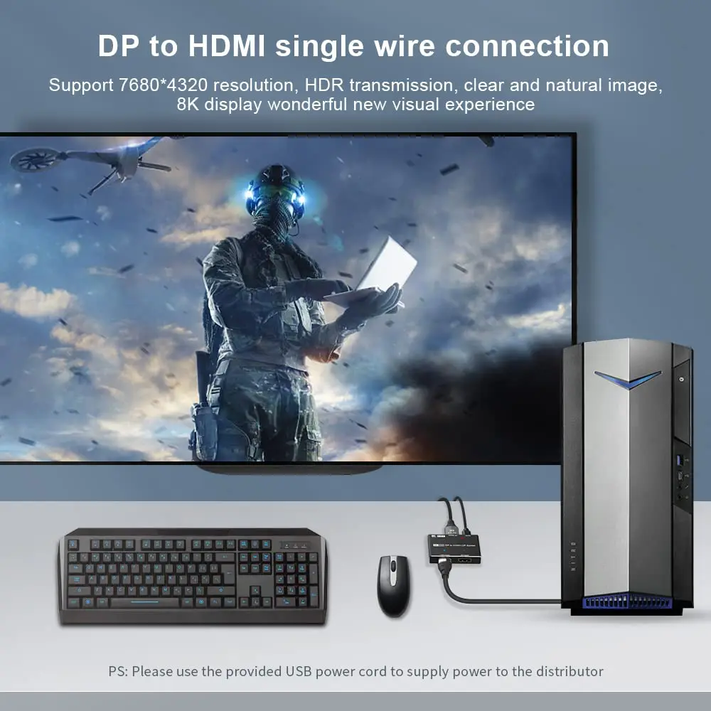 DP1.4 to HDMI ȣȯ ÷ Ʈ й, UHD 1x2 MST SST , DP HD  ÷ й HDR 4:4:4, 8K @ 30Hz, 4K @ 120Hz