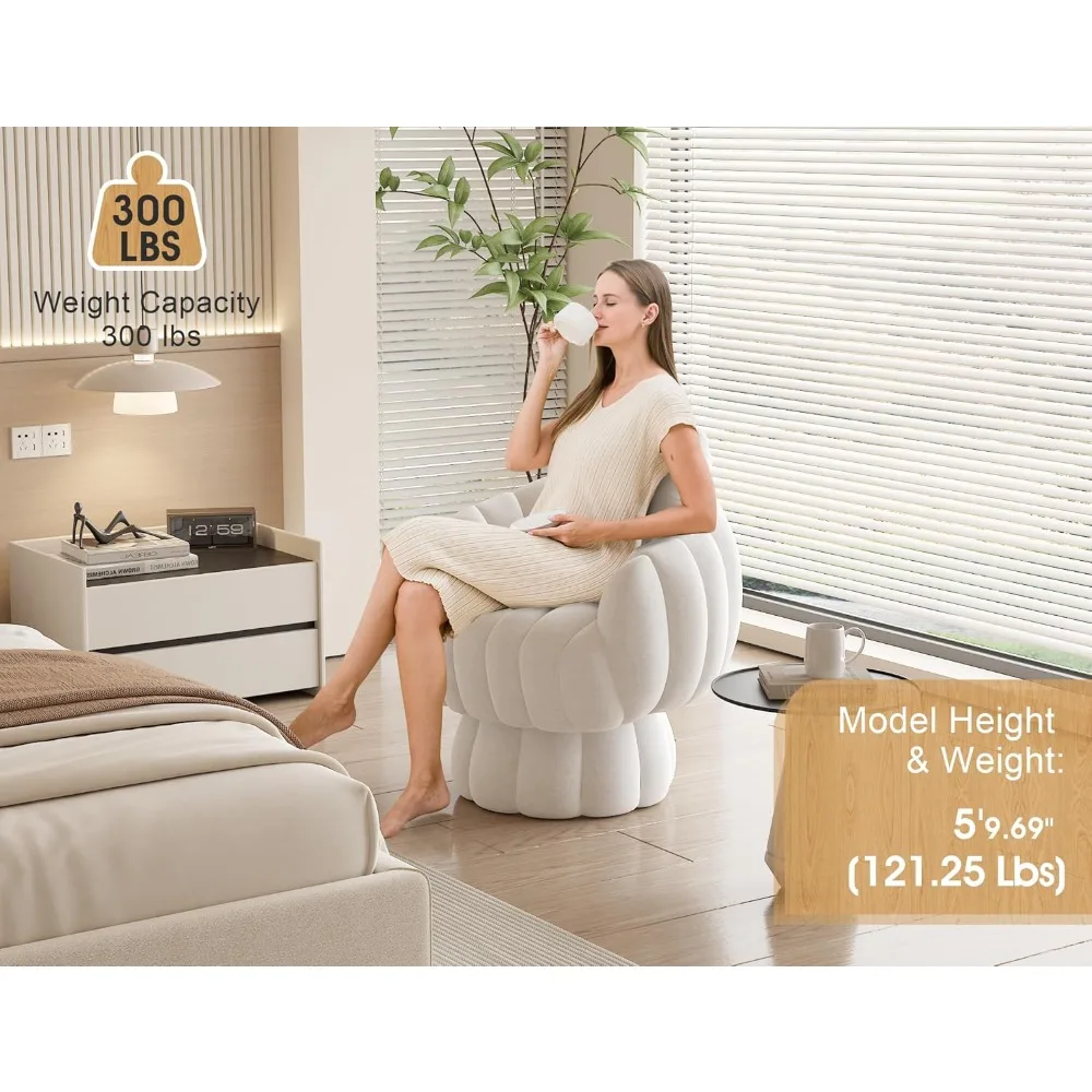 Modern 360-Degree Swivel Barrel Chair, Fluffy Sherpa Fabric Lounge Armchair for Living Room, Bedroom (Beige)