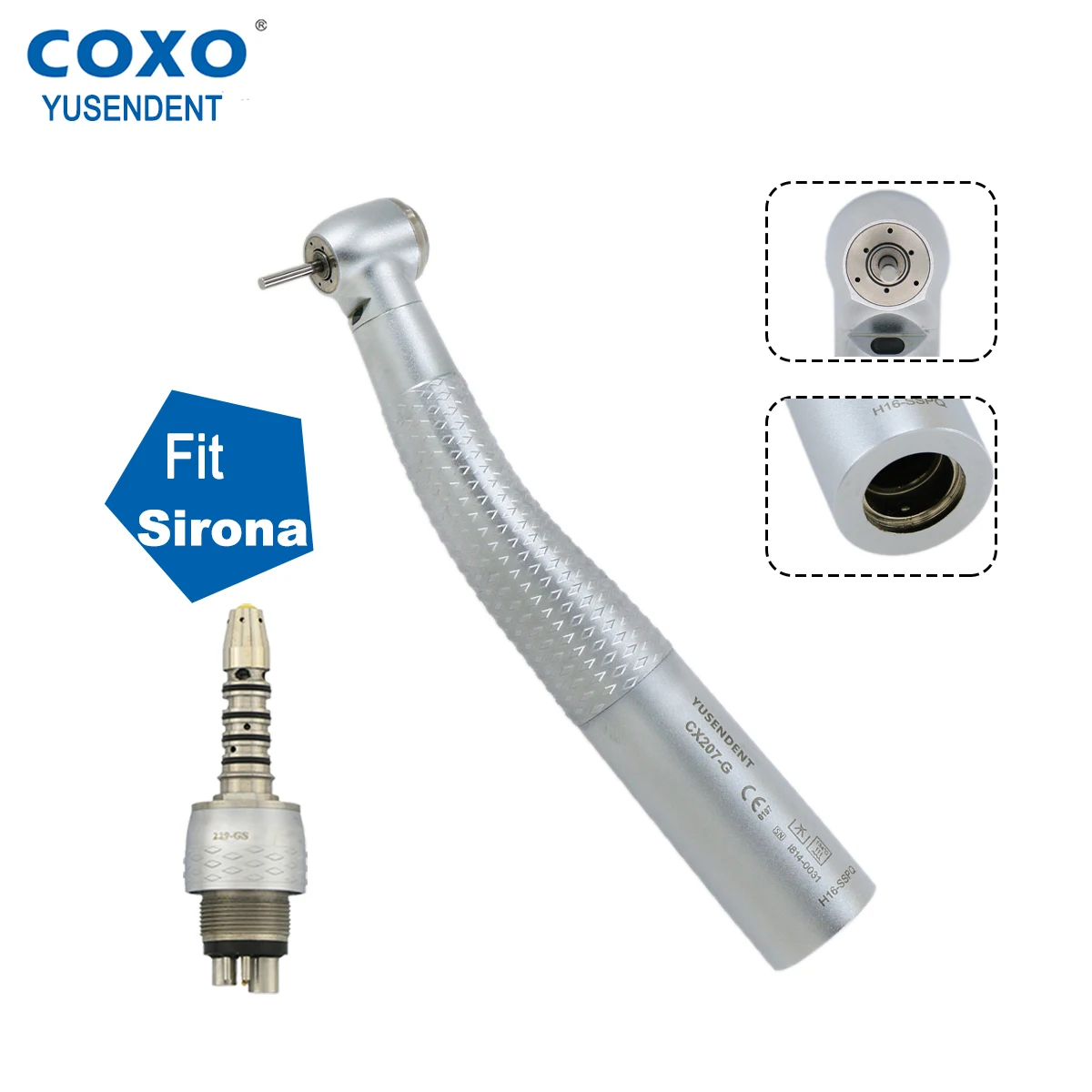 

COXO YUSENDENT Dental Handpiece High Speed CX207-G Dental Fiber Optic Turbine With Light 6 Holes Quick Coupler Fit Sirona R/F