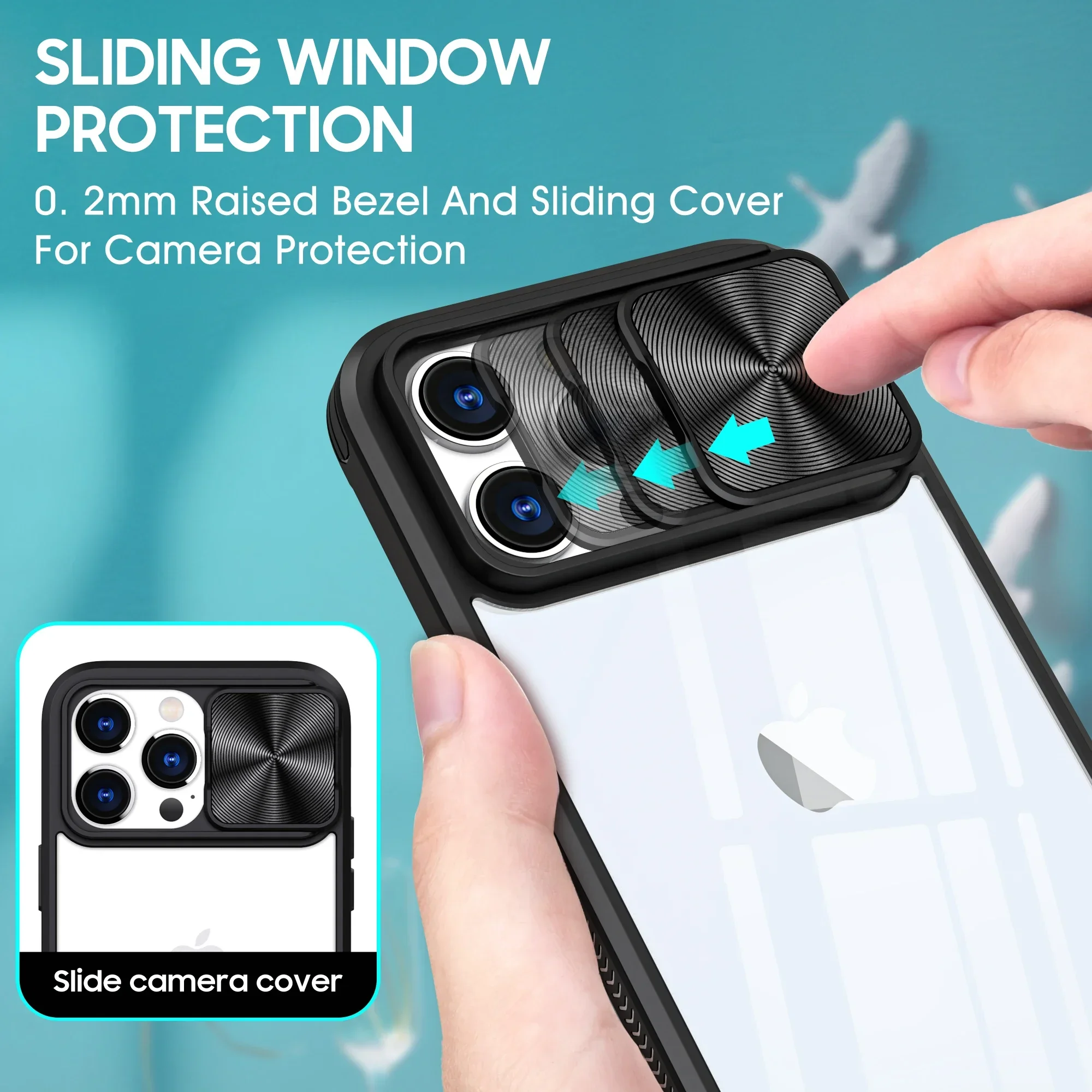 Luxury Slide Camera Cover with Lens Protection - Clear Case with Hard Bumper Design