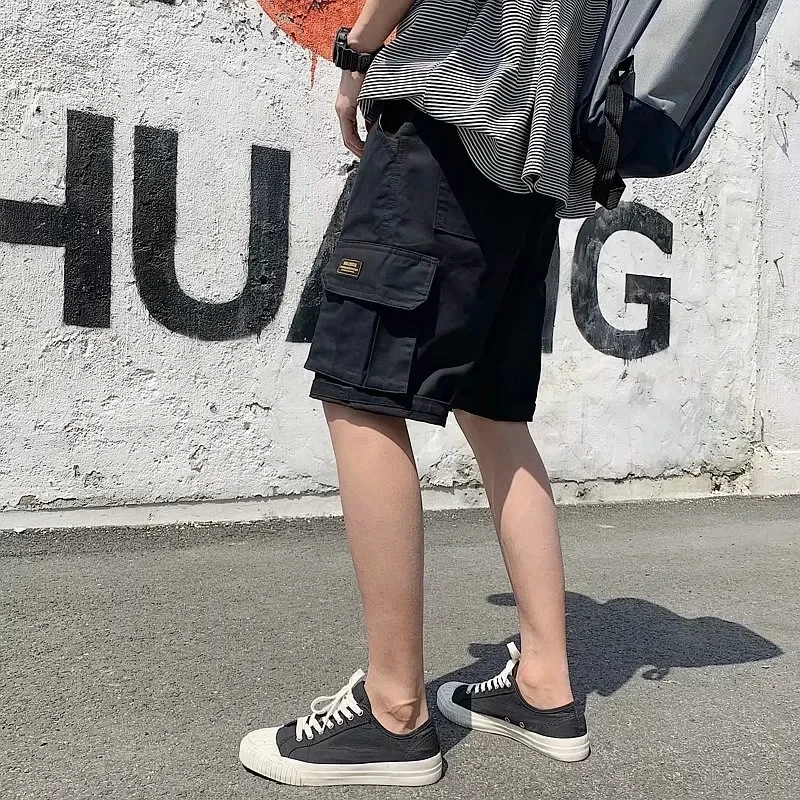 Hong Kong Street Styles Shorts Summer Loose Men's Jogging Short Pants Fitness Streetwear Multi-pocket Sport Hip Cargo Shorts