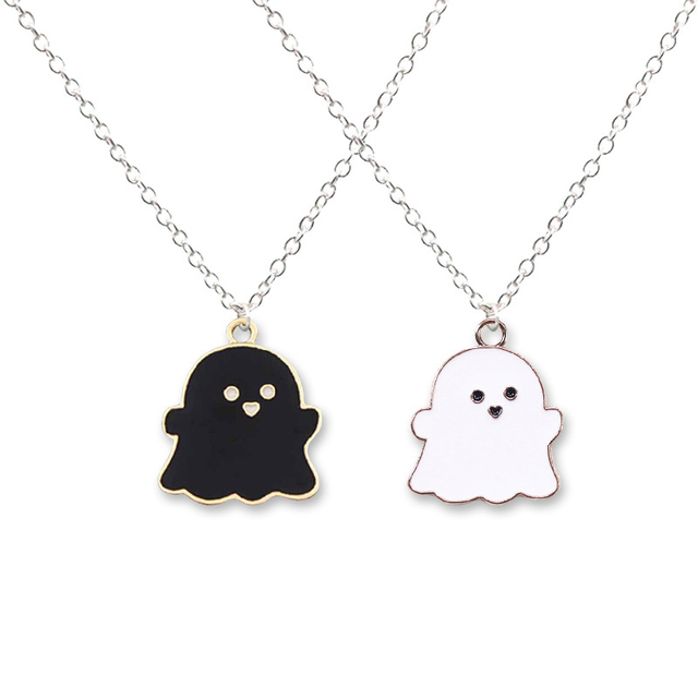 Black And White Ghost Pendant Necklaces For Women Men Best Friend Lovely Ghost Pendant Couple Necklace Fashion Jewelry