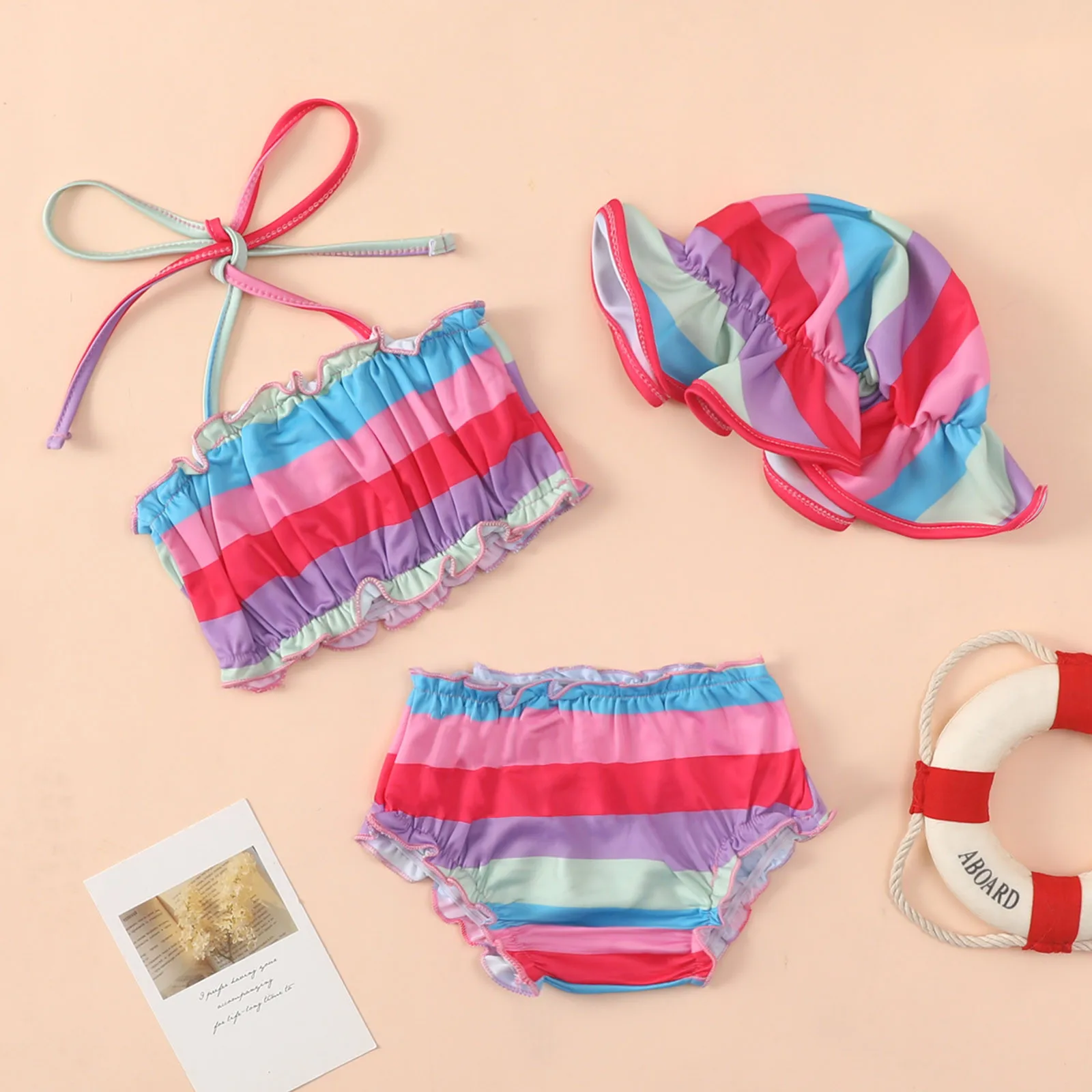 Baby Girls Swimwear 3M 3Y Summer Bowknot Striped Floarl Printed Two Piece Swimwear Swimsuit