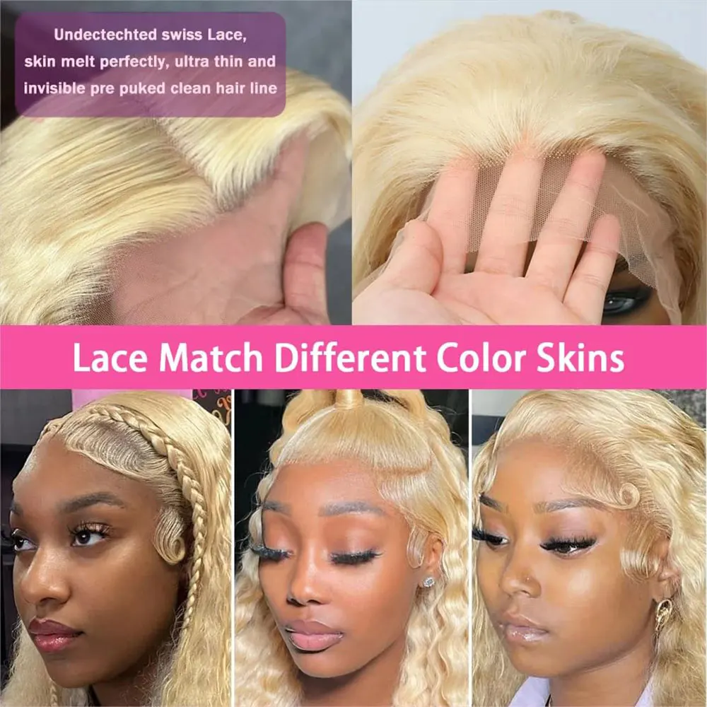 13x4 Lace Front Wig Human Hair ,200% Density Blonde Deep Wave Wigs Human Hair Pre Plucked, 613 HD Lace Frontal Wig 4