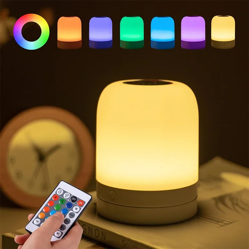 مصباح ليلي LED جديد يعمل باللمس قابل لإعادة الشحن مع إضاءة RGB قابلة للتعتيم ومصابيح طاولة مع تحكم عن بعد وإضاءة محيطة لغرفة النوم وغرفة المعيشة
