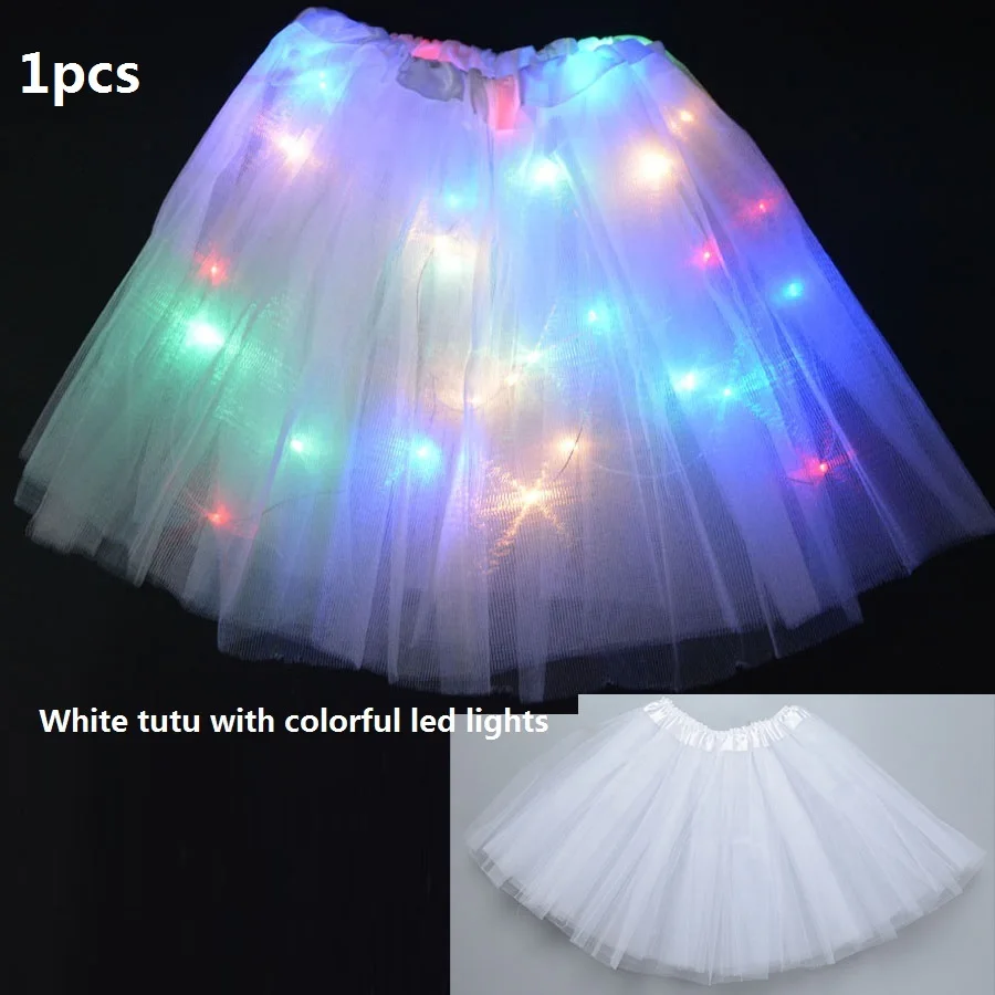 Cosplay Costume 1PC Princess Girl LED Light Up Tutu Glow Skirt Neon Party Luminous Fairy Costume Birthday Gift Wand Headband Wedding Festival