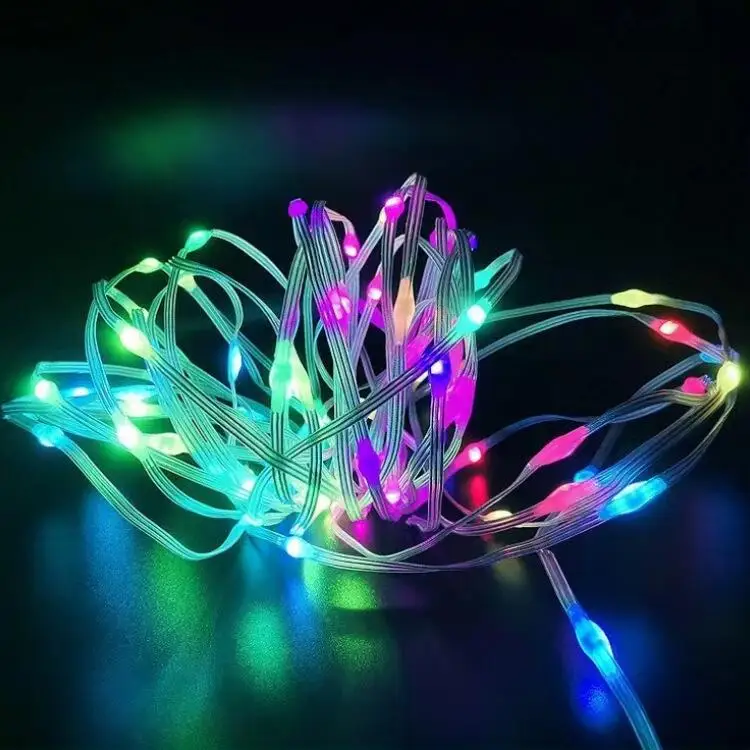 DC36V/DC48V 1008ct SK6812/WS2811 LED Pebble Seed Pixel String Light RGB Addressable Full Color IP67 Clear Wire