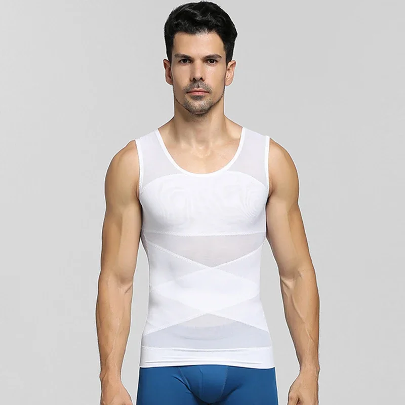 Chest Compression Vest Men Gynecomastia Body Shaper Sleeveless Posture Corrector Slimming Waist Control Tummy Trimmer Mesh Tops