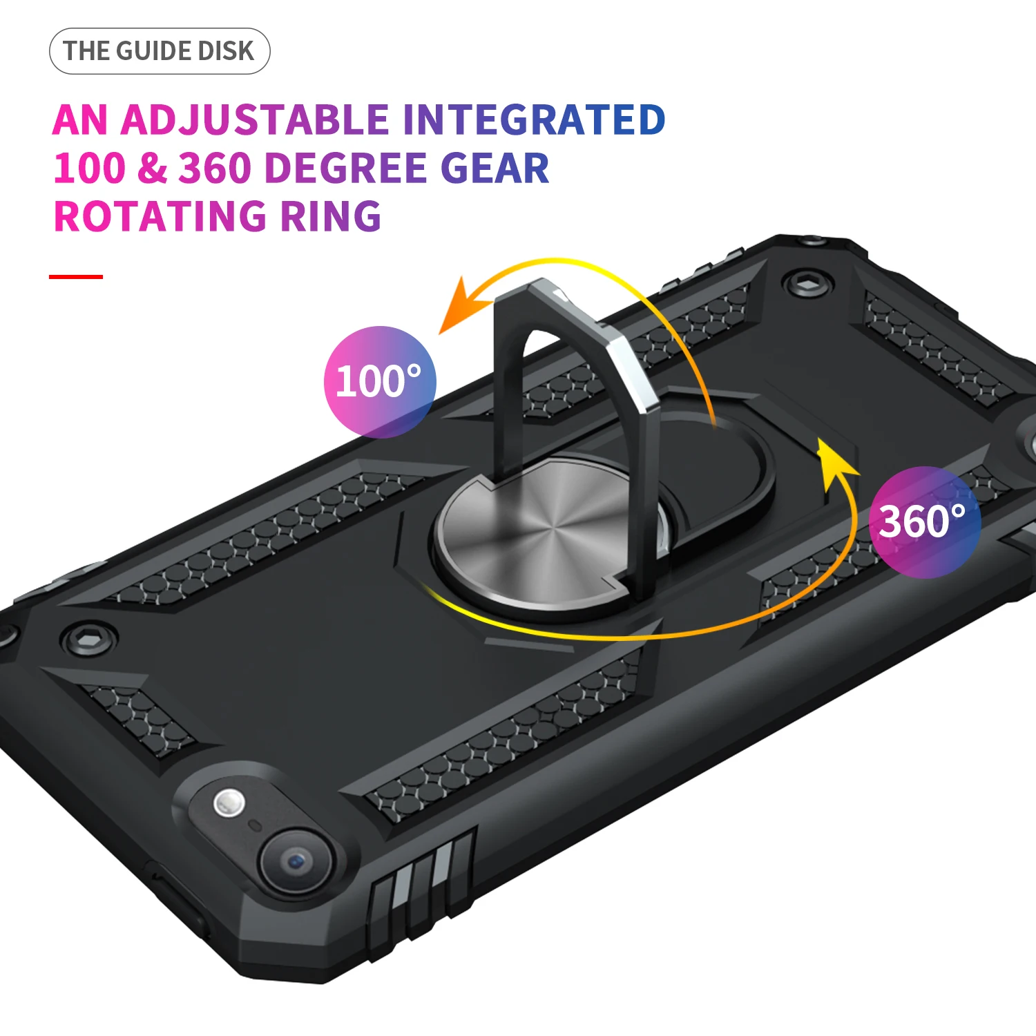 Magnetic Metal Finger Ring Holder Armor Shockproof Case with TPU Bumper and Hard PC Back Cover