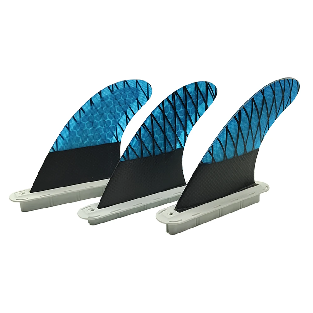 Carbon Fiber Honeycomb UPSURF FUTURE Medium/Large Surfing Fins Thruster(3 Fins) Single Tabs Short Board Fins Black With Blue Fin