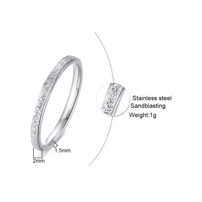 Elegant 2mm Frosted Stainless Steel Finger Ring - Top Quality, Never Fades