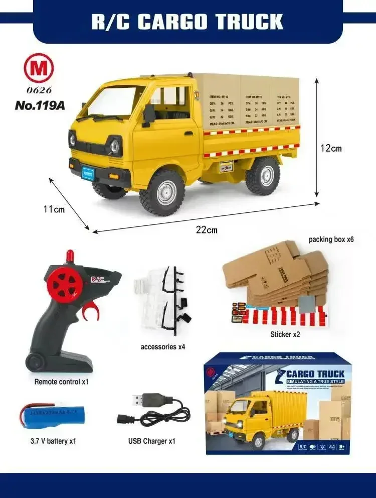 thumbnail image 1 of 1:16 Wpl D12 Juguetes eléctricos de control remoto Coche RC Wuling Hongguang Simulación Drift Camión de escalada Luz LED Carga Regalo para niños, 1 of 5