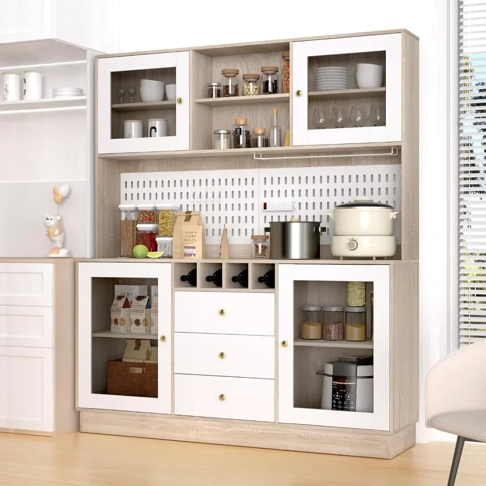 Kitchen storage cabinet, independent cutlery cabinet with nail board, cup holder, power outlet, 4 doors and 3 drawers