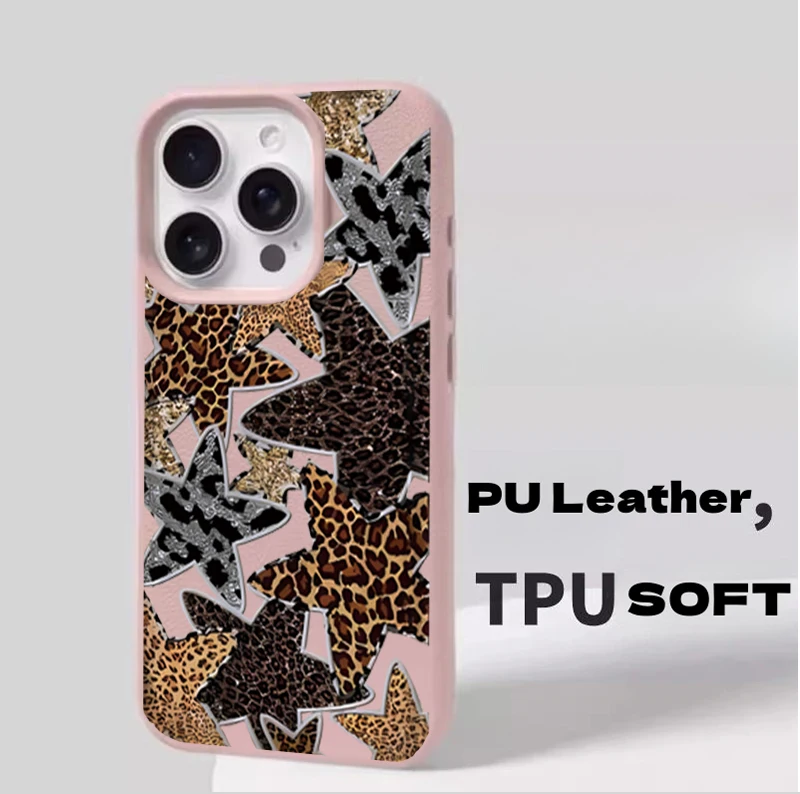 Leopard Print Star Hand Rope Phone Case