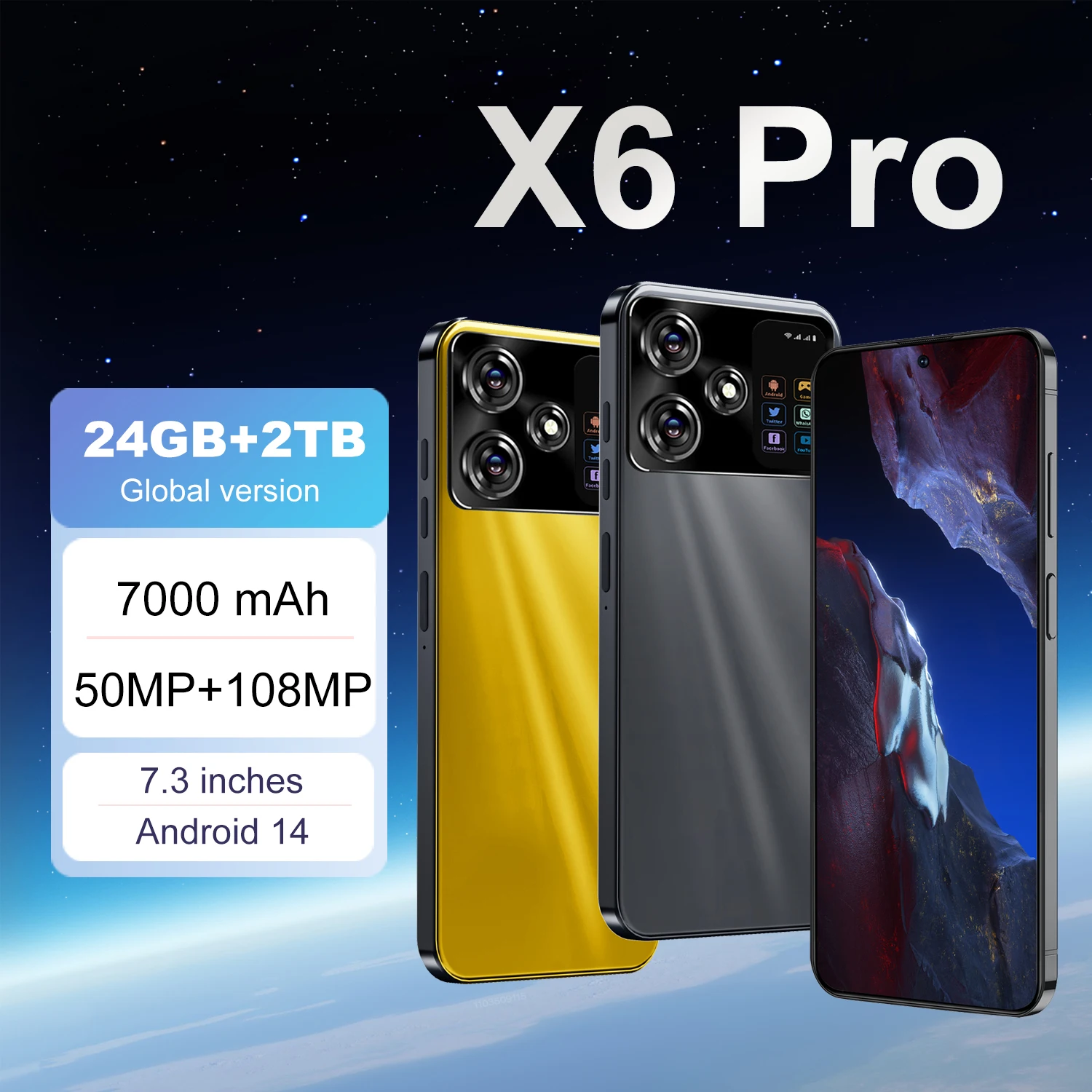 Nový poca X6 pro smartphone  globální varianta 24GB+2TB 7.3'' HD+ Android 14 7000mah 4G/5G sítí snapdragon 8 gen 3 50MP+108MP