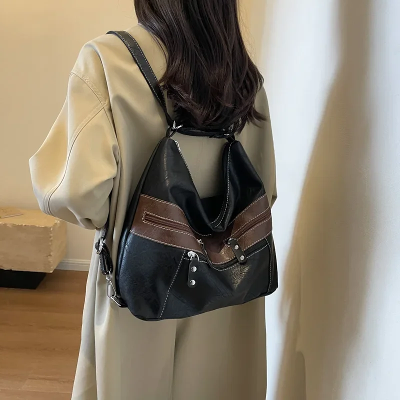 2023 New Fashion Soft Leather Shoulder Bag Multi-Layer Pockets Messenger Backpack Luxury Designer Female Large Handbags Purses