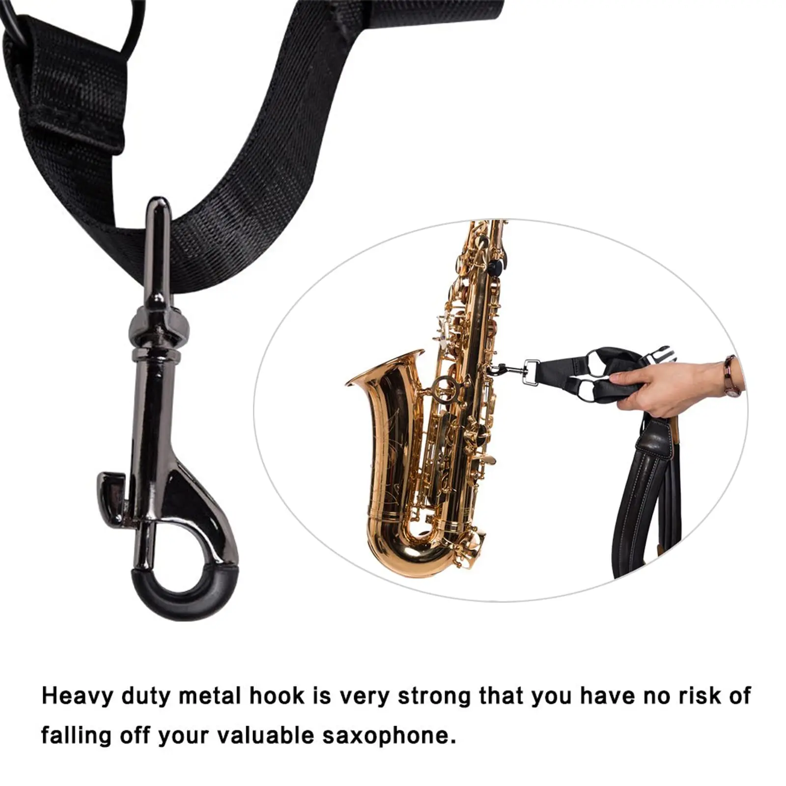 Saxophone Strap Universal Double Shoulder Leather Strap for Sax Adjustable Padded Harness for Alto Tenor Sopranoe