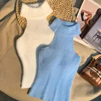 Spice Girl Hair Halter Neck Camisole Female Imitation Mink Inside Tank Top  Autumn and Winter Design Sense Knitted Bandeau Top - Image 5