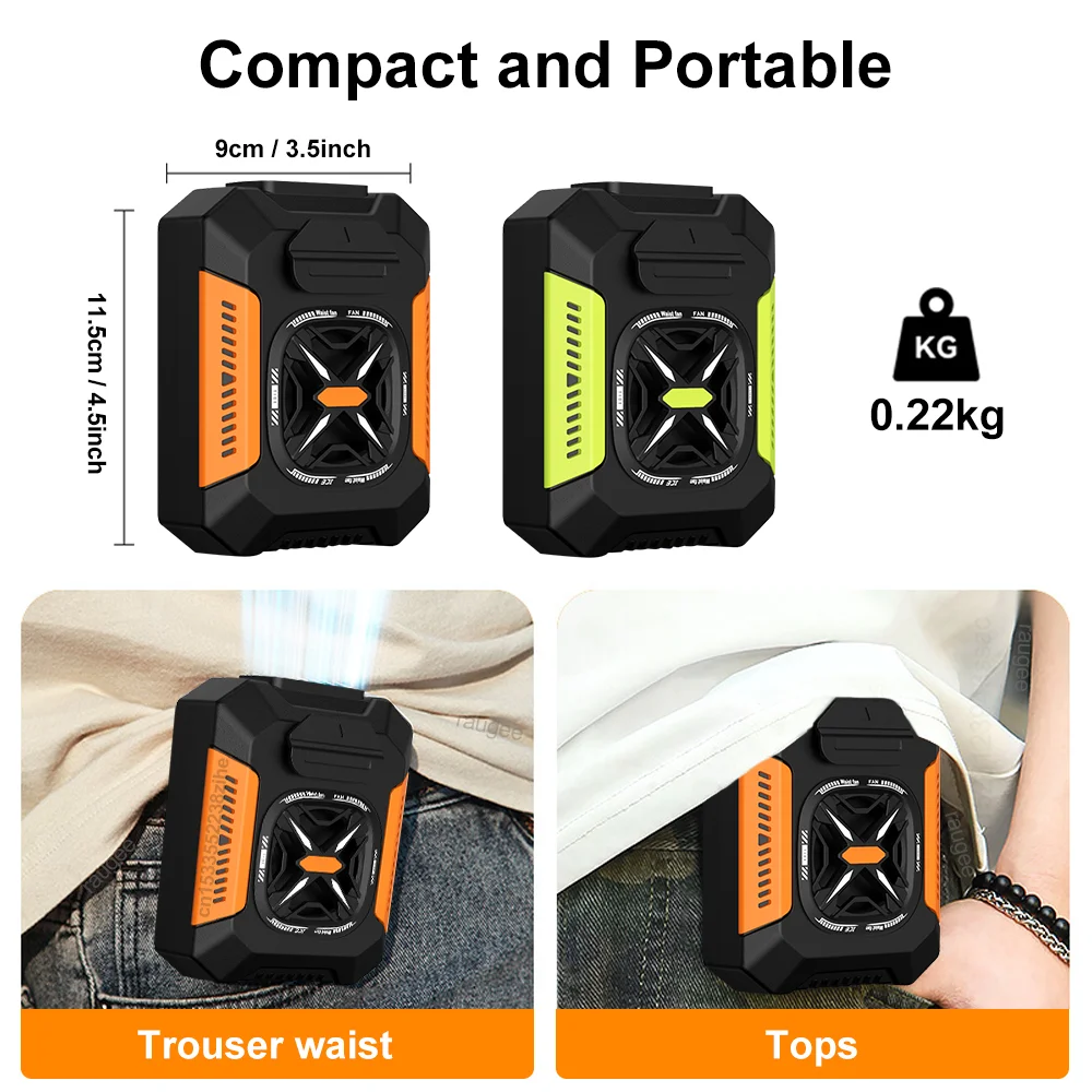 Waist Fan Portable Outdoor Hanging Neck Fan Mini Waist Neck Fan Air Clip Shirt Fan Personal USB Belt Cooling Fan 5000Mah 3 Gear 2