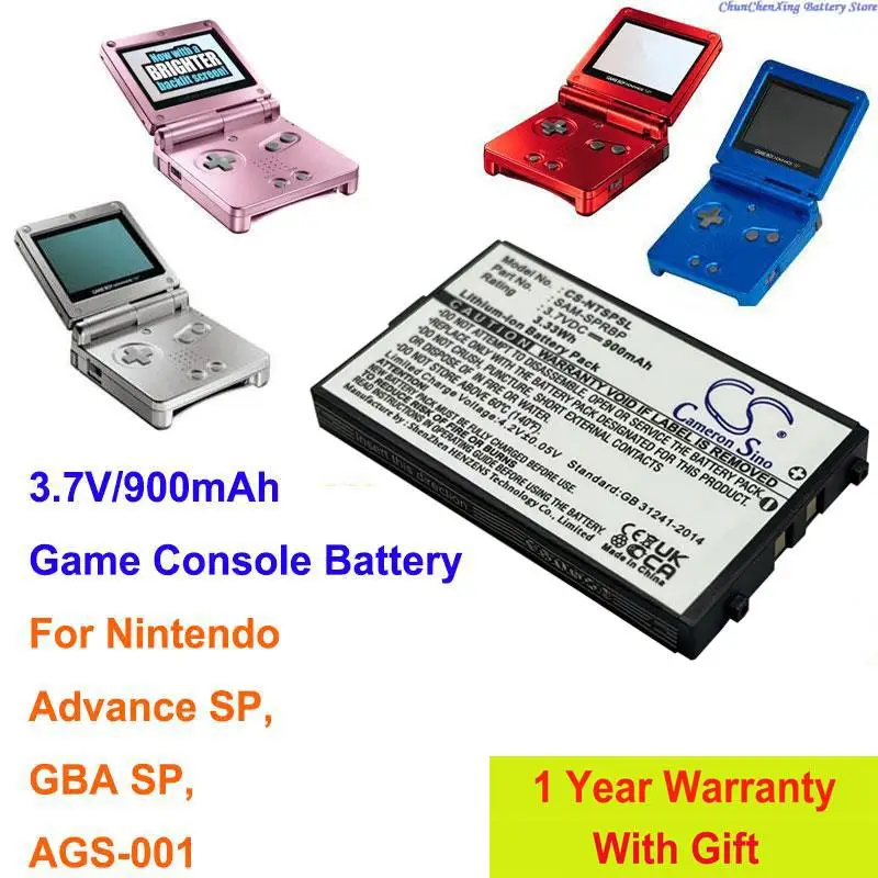 Rechargeable Battery Cameron Sino 900mAh Game Console Battery AGS-003, SAM-SPRBP for Nintendo Advance SP, AGS-001, GBA SP